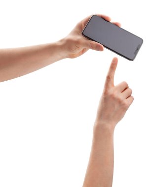 smartphone üzerinde beyaz izole el