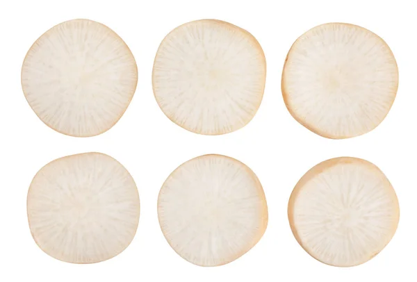 Gesneden Daikon Radijs Pad Geïsoleerd Wit — Stockfoto