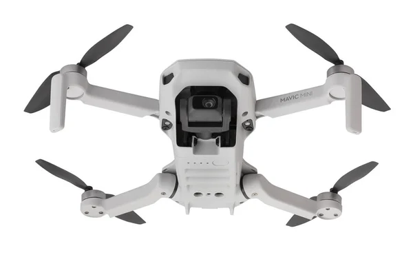 Dji Mavic Mini Drone Camino Aislado Blanco Vista Inferior —  Fotos de Stock