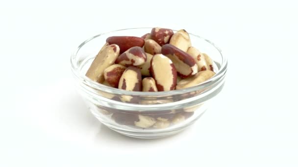 Brazil Nuts Bowl Isolated White Background — Stock Video