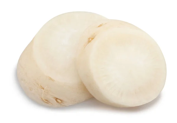 Gesneden Daikon Radijs Pad Geïsoleerd Wit — Stockfoto