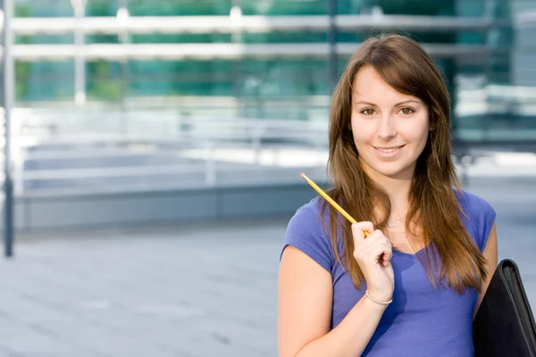 Pretty caucasian girl pondering or thinking — Stock Photo, Image