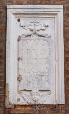 duvar plaket. Ferrara. Emilia-Romagna. İtalya.