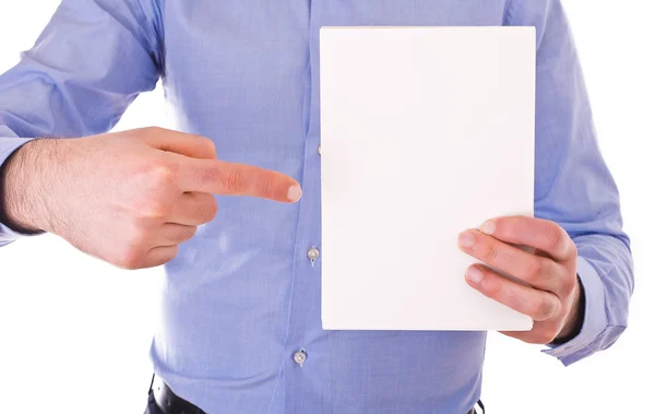 Empresário segurando folha de papel em branco . — Fotografia de Stock