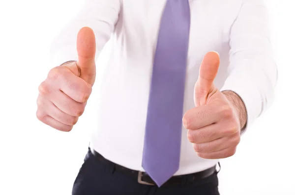 iş adamı gösteren zafer işareti.