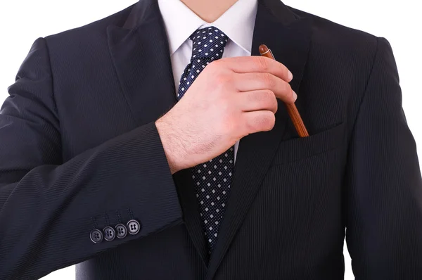 実業家は彼のポケットにペンを置く. — ストック写真