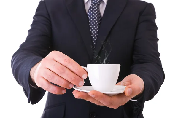 Business man offering cup of coffee. — Stock Photo, Image