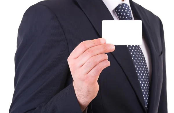 Homem de negócios mostrando cartão em branco . — Fotografia de Stock