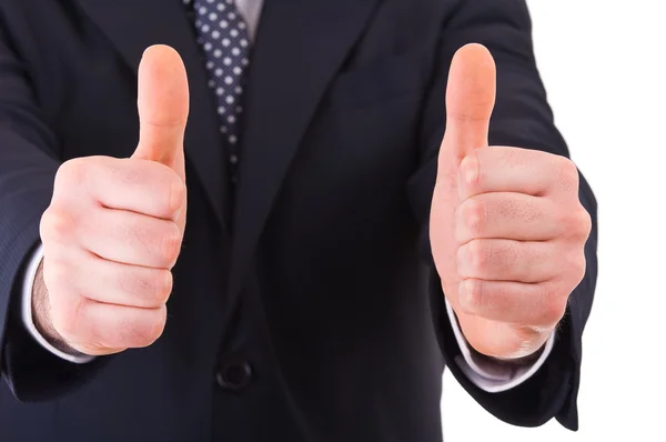 Hombre de negocios mostrando pulgares hacia arriba signo. — Foto de Stock