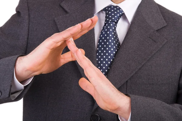 Geschäftsmann zeigt Auszeit-Schild mit Händen. — Stockfoto