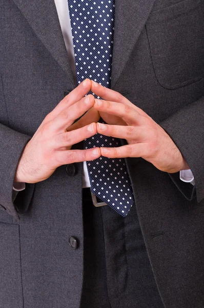 Biznesmen gestykulacji obiema rękami. — Zdjęcie stockowe