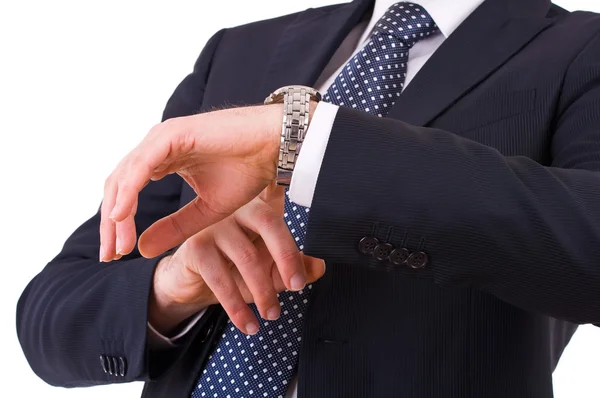 Uomo d'affari che controlla il tempo sul suo orologio da polso . — Foto Stock