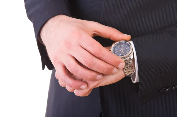 Geschäftsmann überprüft Zeit auf seiner Armbanduhr. — Stockfoto