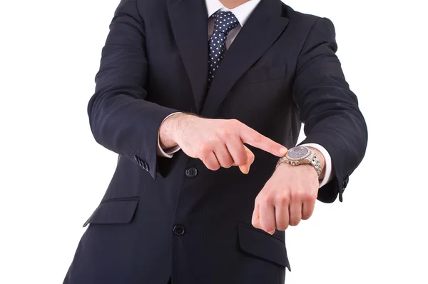 Hombre de negocios señalando su reloj de pulsera . — Foto de Stock