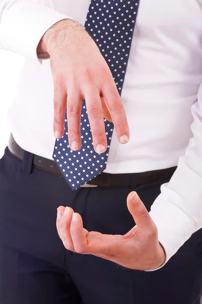 Geschäftsmann gestikuliert mit beiden Händen. — Stockfoto