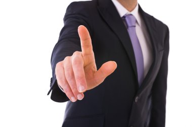 hayali bir ekran dokunaklı işadamı.