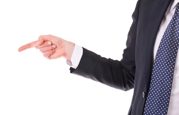 Affärsman som pekar på något med ett finger. — Stockfoto