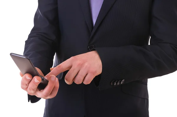 Бизнесмен, использующий мобильный телефон . Стоковое Изображение