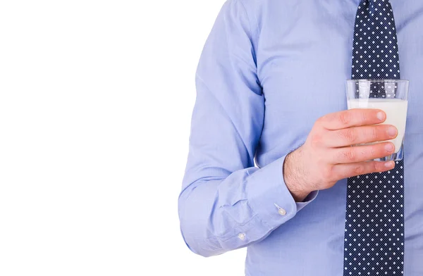 Geschäftsmann mit Glas Milch. — Stockfoto