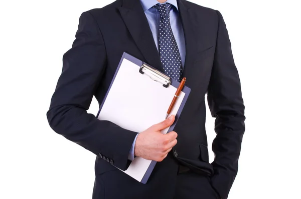 Businessman holding a clipboard. — Stock Photo, Image