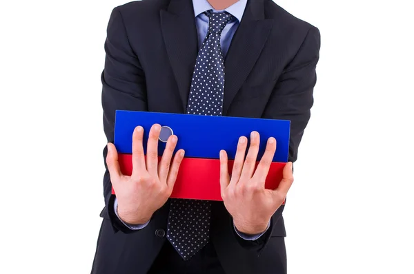 Businessman holding folders. — Stock Photo, Image
