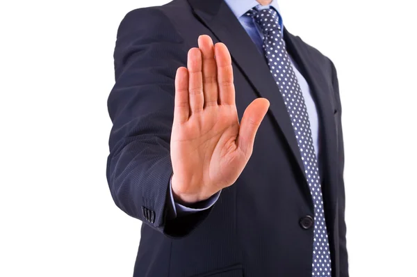 Businessman indicating stop with his hand. — Stock Photo, Image