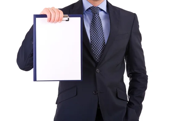 Businessman holding a clipboard. — Stock Photo, Image