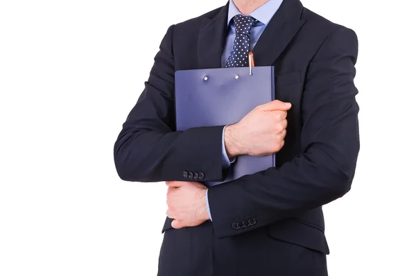 Empresário segurando uma área de transferência . — Fotografia de Stock