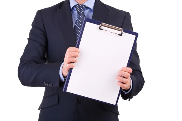 Businessman showing clipboard. — Stock Photo, Image