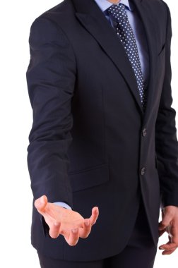 Businessman gesturing with hand. clipart