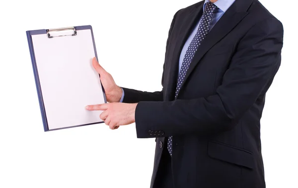 Businessman showing clipboard. — Stock Photo, Image