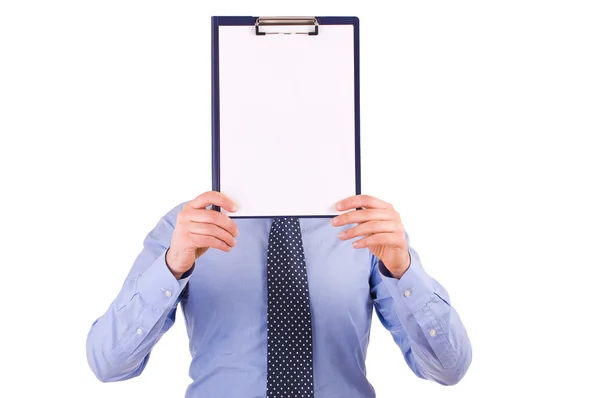 Businessman showing clipboard. — Stock Photo, Image