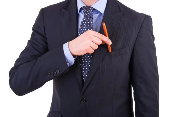 Businessman putting a pen in his pocket. — Stock Photo, Image