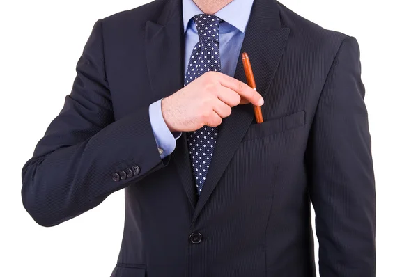 Empresario poniendo una pluma en su bolsillo . — Foto de Stock