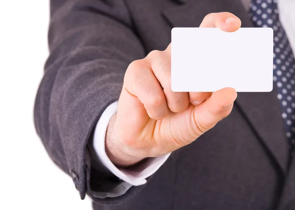 Homem de negócios mostrando cartão em branco . — Fotografia de Stock