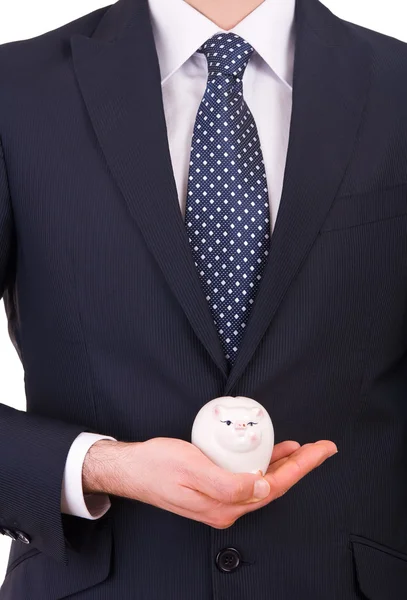 Geschäftsmann mit Sparschwein. — Stockfoto