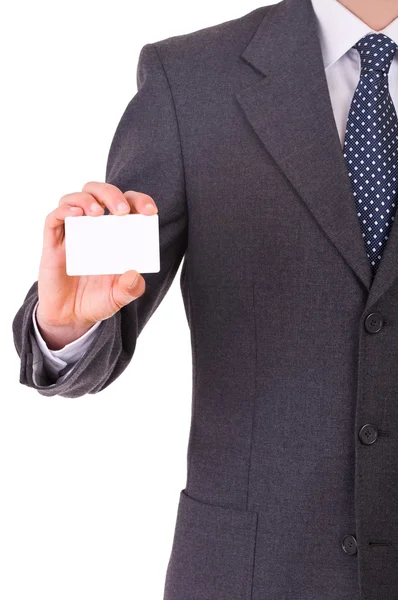 Hombre de negocios mostrando tarjeta en blanco . — Foto de Stock