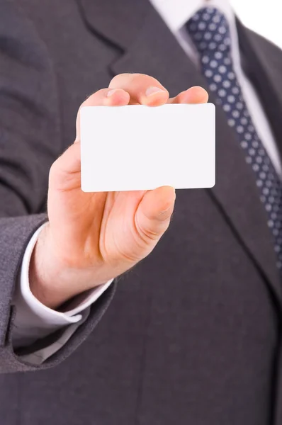Hombre de negocios mostrando tarjeta en blanco . Imágenes de stock libres de derechos