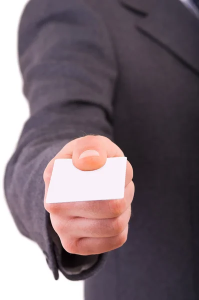 Hombre de negocios ofreciendo tarjeta en blanco . — Foto de Stock