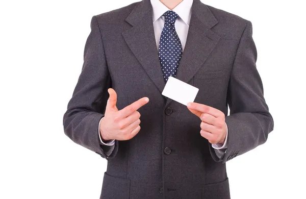 Hombre de negocios mostrando tarjeta en blanco . —  Fotos de Stock