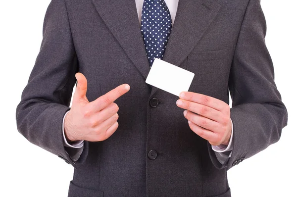Hombre de negocios mostrando tarjeta en blanco . —  Fotos de Stock