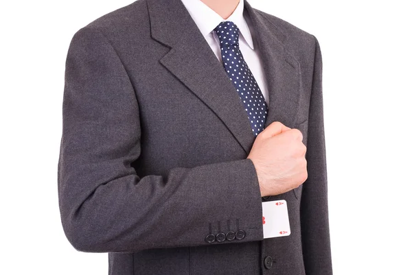 Businessman with ace card hidden under sleeve. — Stock Photo, Image