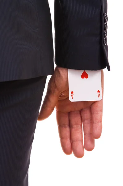 Businessman with ace card hidden under sleeve. — Stock Photo, Image