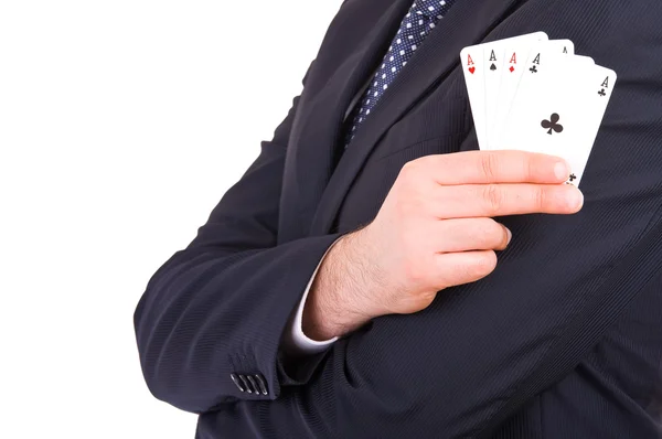 Businessman showing playing card. — Stock Photo, Image