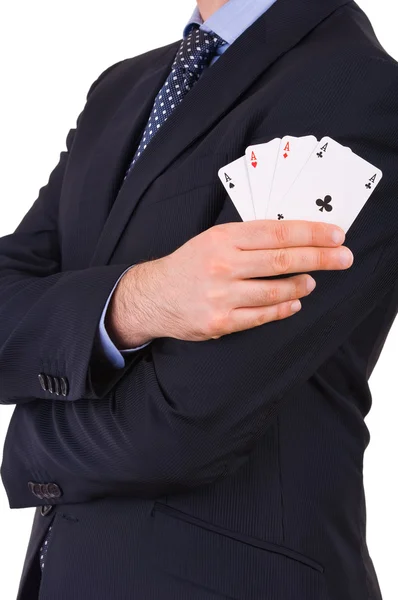 Uomo d'affari che mostra carte da gioco . — Foto Stock