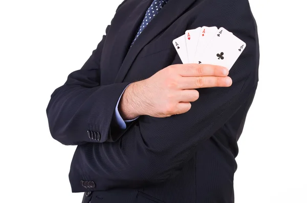 Empresário mostrando cartas de jogo . — Fotografia de Stock