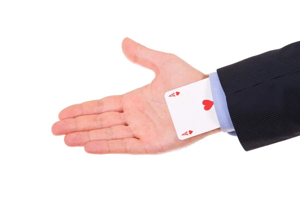 Businessman with ace card hidden under sleeve. — Stock Photo, Image