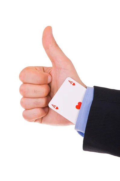 Business man showing ok sign with ace card under sleeve. — Stock Photo, Image