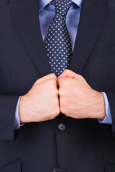 Affärsman gestikulerande med båda händerna. — Stockfoto