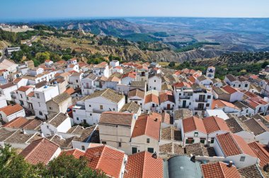 pisticci panoramik manzaralı. Basilicata. İtalya.